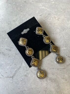 David Yurman Gold and Silver Hammered Drop Earrings